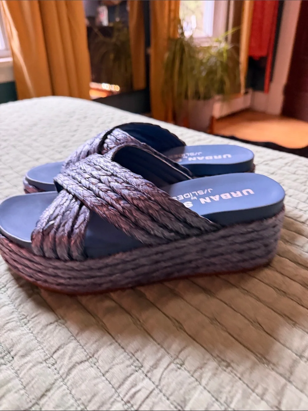 J Slides Blue Braided Espadrille Platform Sandals NWOT